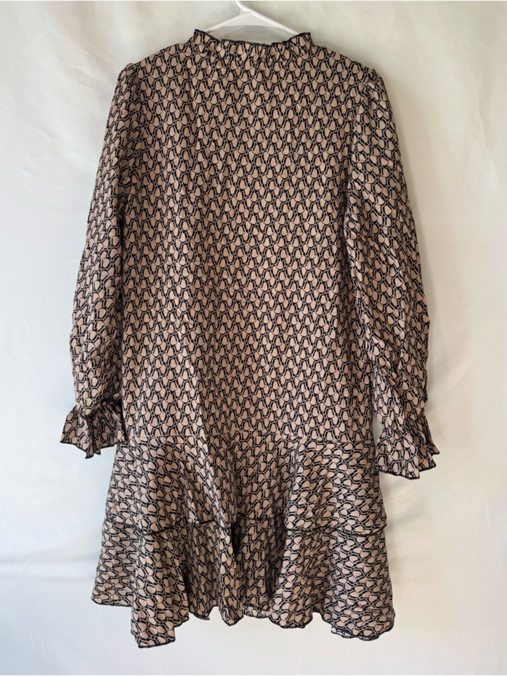 Women's Large Brown Printed Lightweight Long-Sleeve Ruffle Dress - Picture 7 of 9